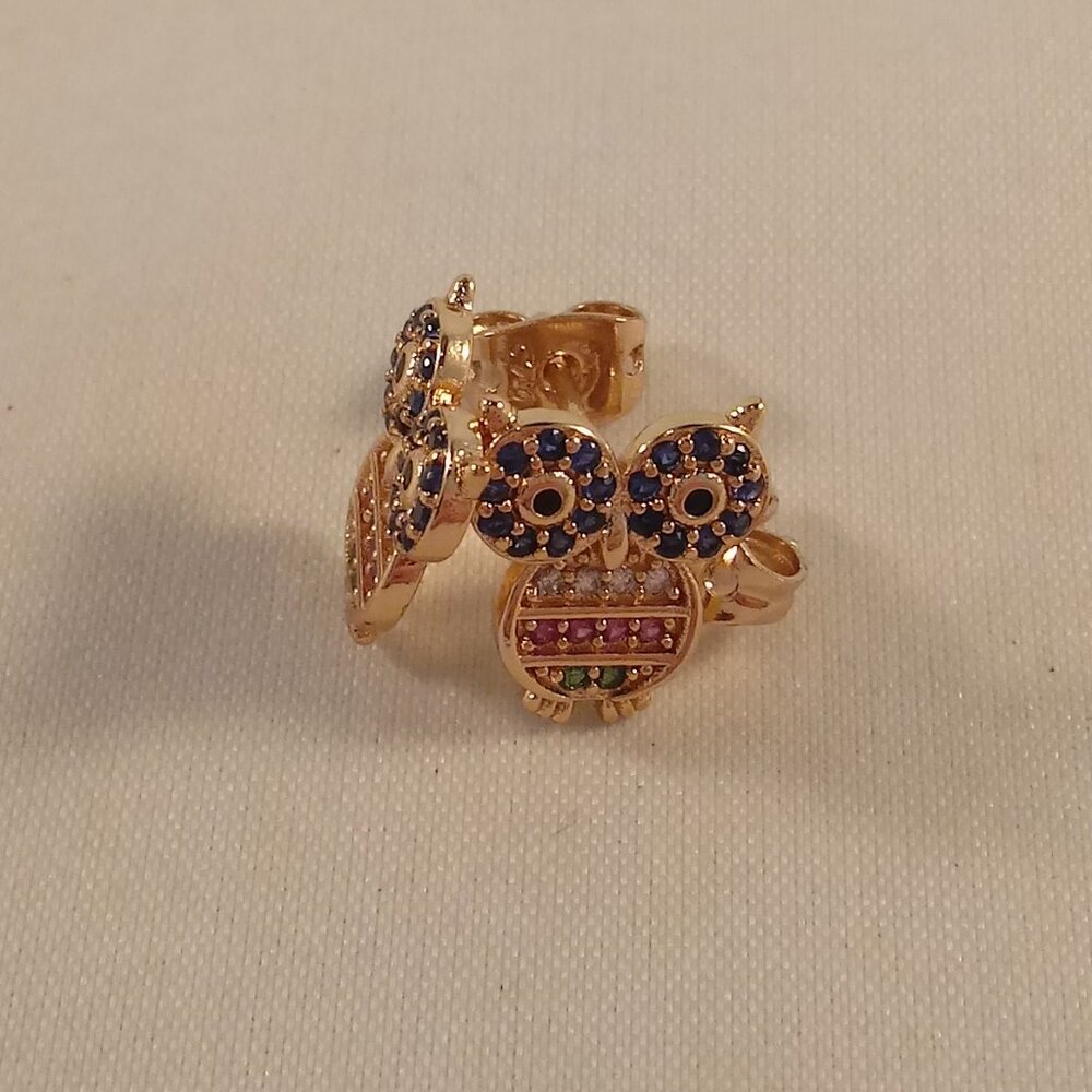 18K Yellow Gold Filled Owl Diamond Zircon Stud Earrings Gorgeous Gift - Picture 3 of 5
